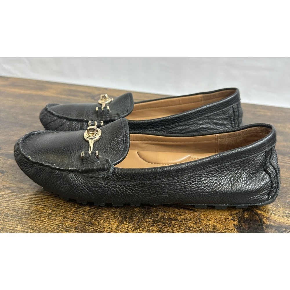 Coach Arlene Black Leather Driving Loafers 8B Turnlock Gold Quiet Luxury Flats - Picture 3 of 14